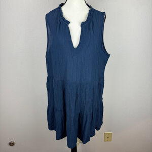 Gap Women's XL Blue Linen Blend Crinkle Tiered Sleeveless Tunic Swing Dress NWT